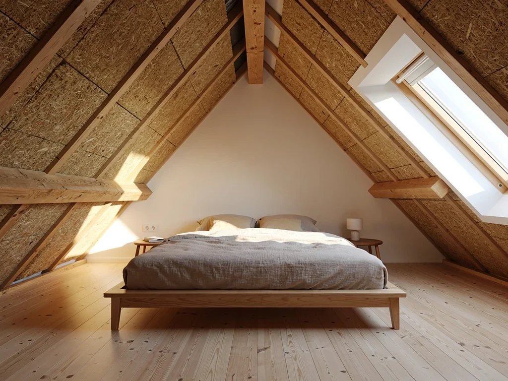 Combles aménagés isolés sous rampants avec des panneaux de fibre de bois